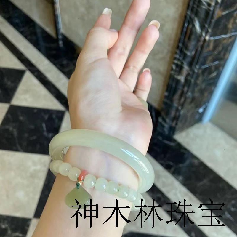 高端冰种青白玉手镯女款圆条细款和田玉晴水镯子精品珠宝玉石翡翠