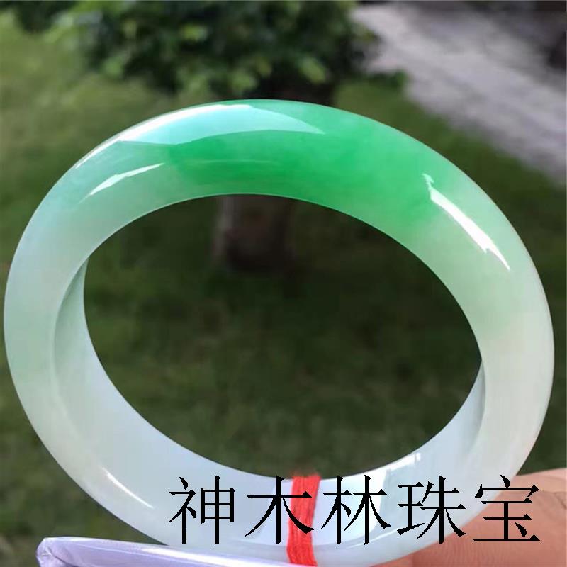 珠宝镶嵌翡翠色手镯缅甸冰种阳绿春彩正圈白底青玉石玉镯女款精品