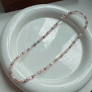 S925纯银磁吸扣天然巴洛克淡水珍珠项链女款2025新款珍珠颈链小众