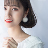 925纯银贝珠毛球耳环女毛球耳坠韩国个性 短款 百搭气质耳钉耳饰品