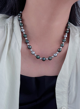 倪妮高级感混搭大溪地色珍珠项链