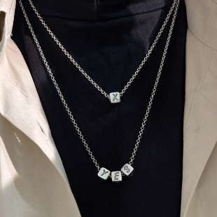 925纯银重工DIY方块字母项链轻奢小众毛衣链女长款高级设计感百搭