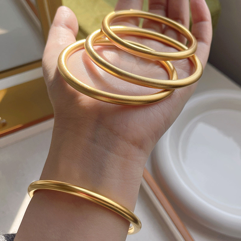 高品质古法传承沙金镀金手镯女素圈仿真金镯子实心不掉色手饰百搭
