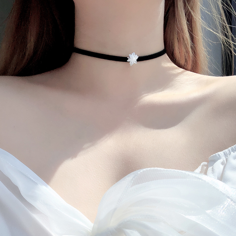 S925纯银雪冰花choker项圈项链女款脖子饰品锁骨链短款颈带颈链潮