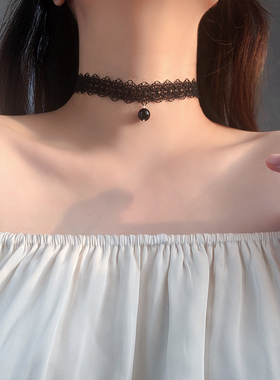 s925纯银蕾丝花边百搭珍珠颈链潮