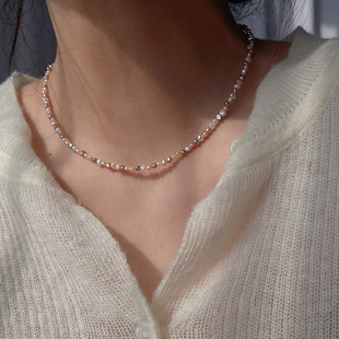 稀少细款糖果色多巴胺巴洛克天然淡水珍珠项链女款2025新款锁骨链