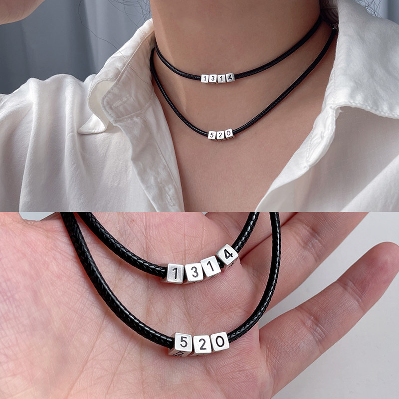 纯银DIY数字方块项链项圈choker