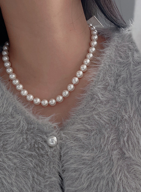 倪妮同款澳白色大颗珍珠项链纯银