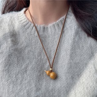 新中式精品彩色滴油珐琅葫芦毛衣链编绳毛衣项链女款长款葫芦吊坠