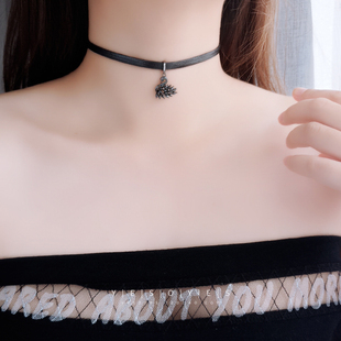 s925纯银羽毛黑天鹅choker项圈项链女款小众颈链锁骨链短款颈带潮