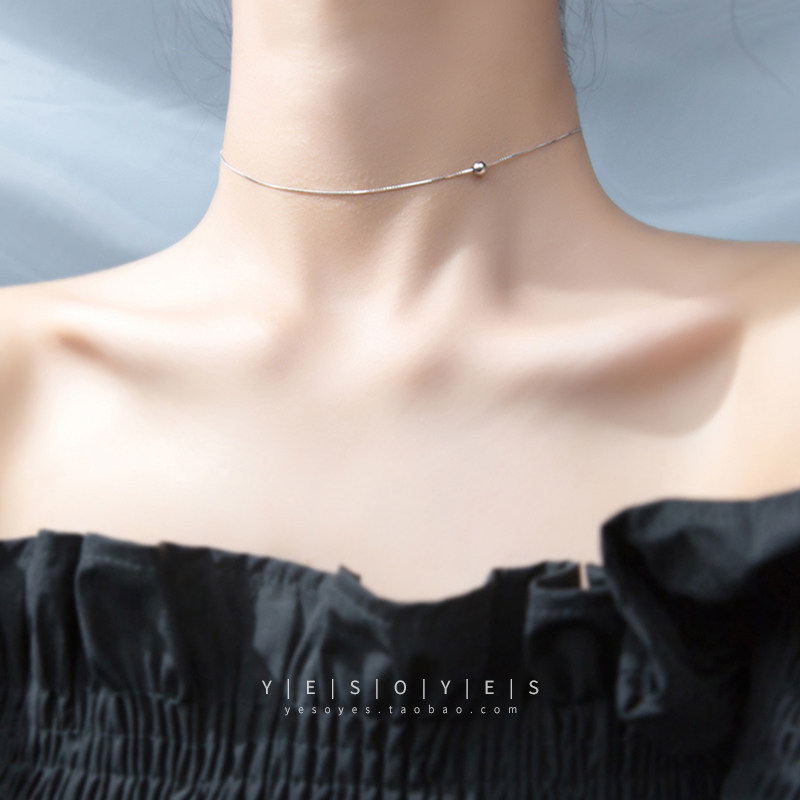 S925纯银转运珠项链项圈日韩版锁骨链女choker短款脖子饰品颈带链