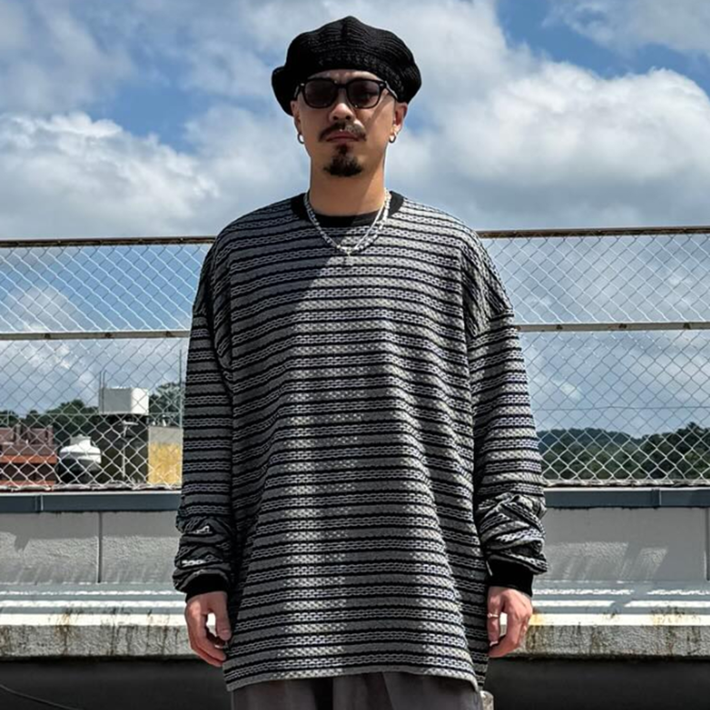 日单提花复古毛织条纹宽松长袖