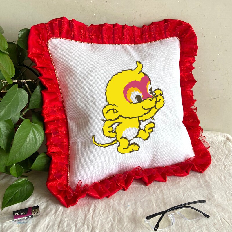 猴印图十字绣车抱枕床上长枕