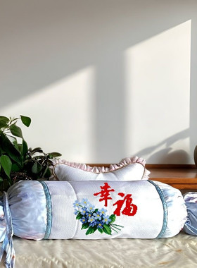 糖果枕手工十字绣成品订做中国风花草玫瑰幸运草勿忘我花幸福心形