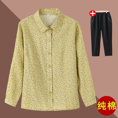 碎花棉麻长袖衬衫奶奶春装衣服