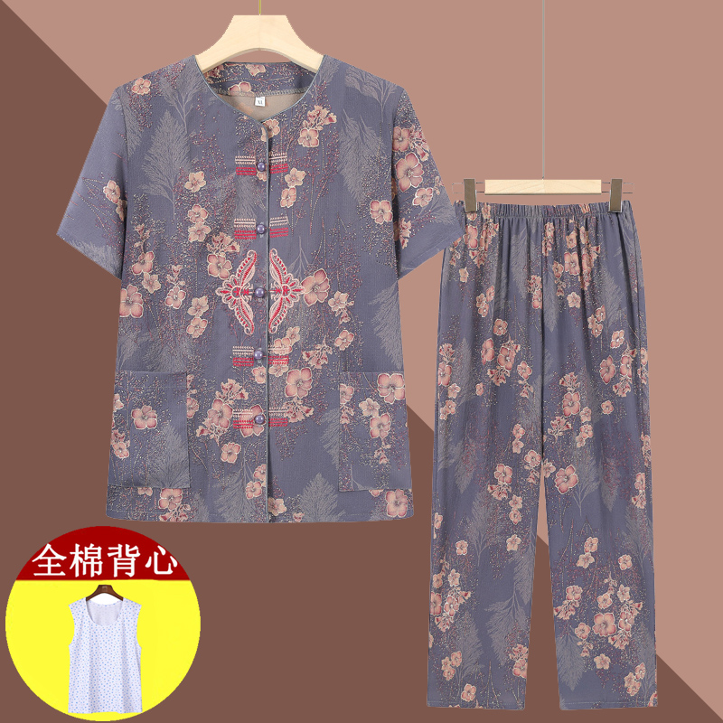 开衫唐装短袖两件套奶奶夏装衣服