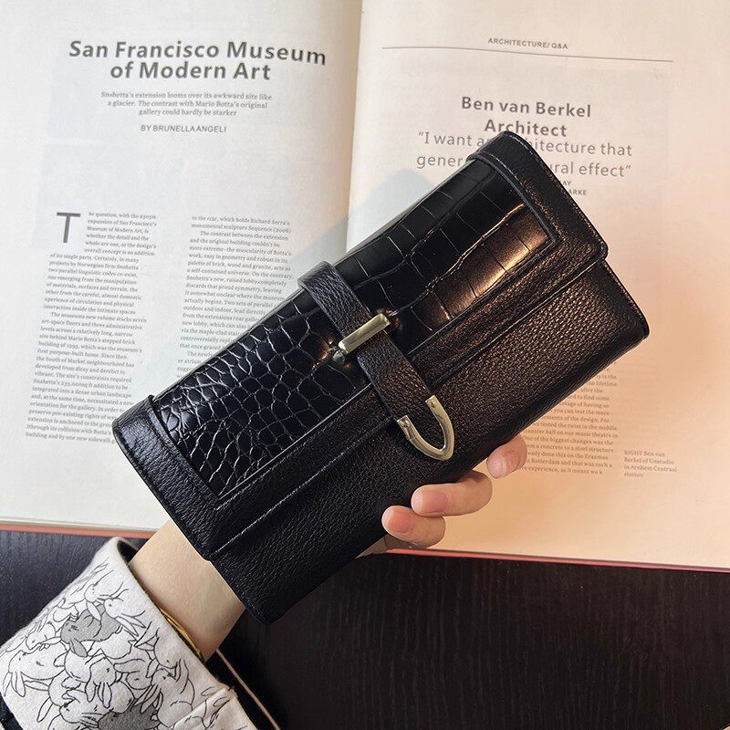 高档鳄鱼纹钱包女长款多卡位折叠