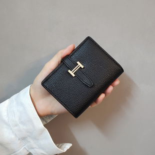 H家钱包女短款2025新款韩版简约小巧零钱包薄款折叠学生卡包钱夹