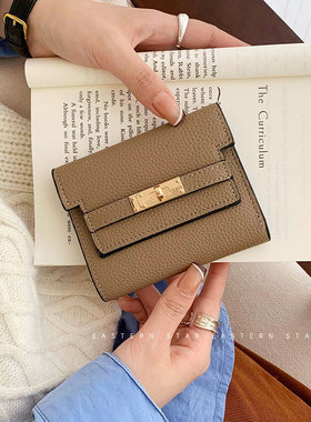 ins钱包女短款韩版网红简约时尚学生多卡位折叠搭扣小卡包零钱夹