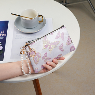 钱包女长款 中国风刺绣珍珠手提拉链卡包零钱夹手机收纳包 2025新款