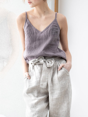 亚麻百搭风大码文艺纯色吊带背心