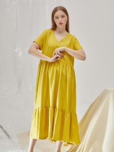 亚麻长裙女v领超仙文艺气质显瘦2020春夏新款 连衣裙长袍 宽松大码