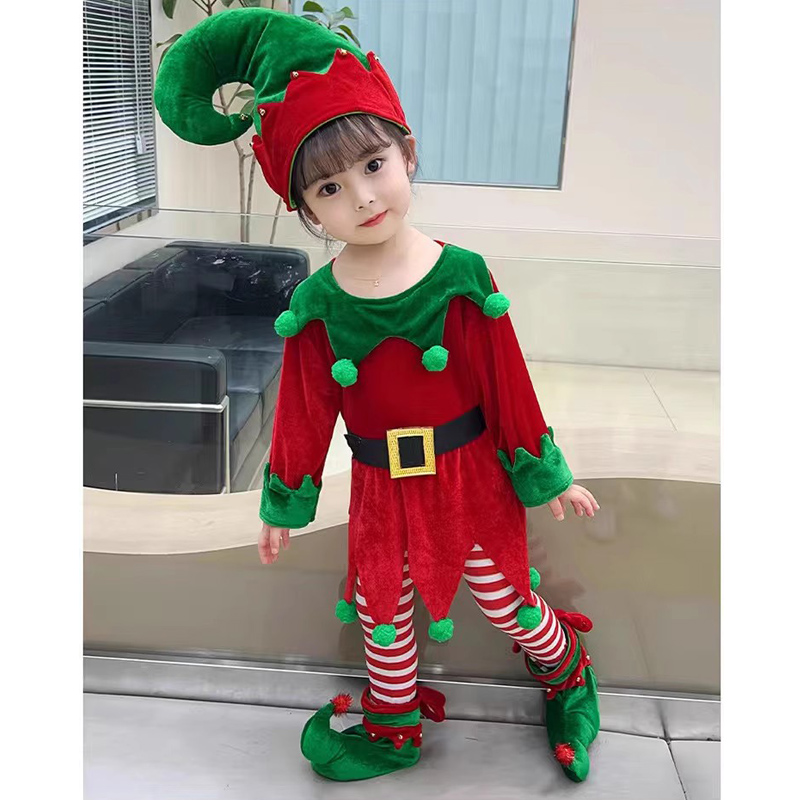 儿童圣诞节演出服绿色精灵公主幼儿园表演舞台服婴儿服装女童