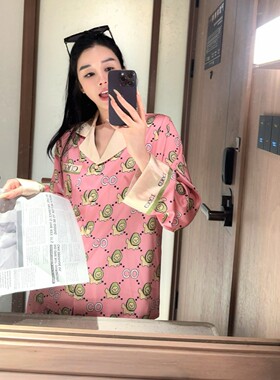 【轻奢粉泱】新款冰丝睡衣春秋季高级感薄款长袖长裤粉色家居服女