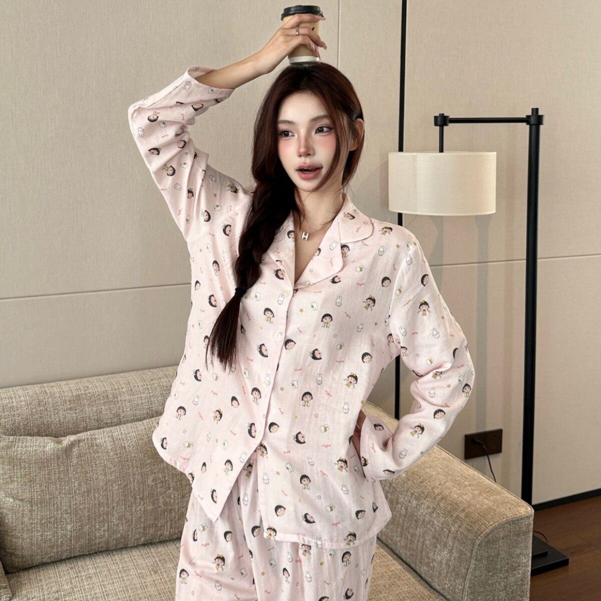 【樱桃丸子】ins风可爱甜妹淡粉小丸子长袖长裤套装睡衣家居服女