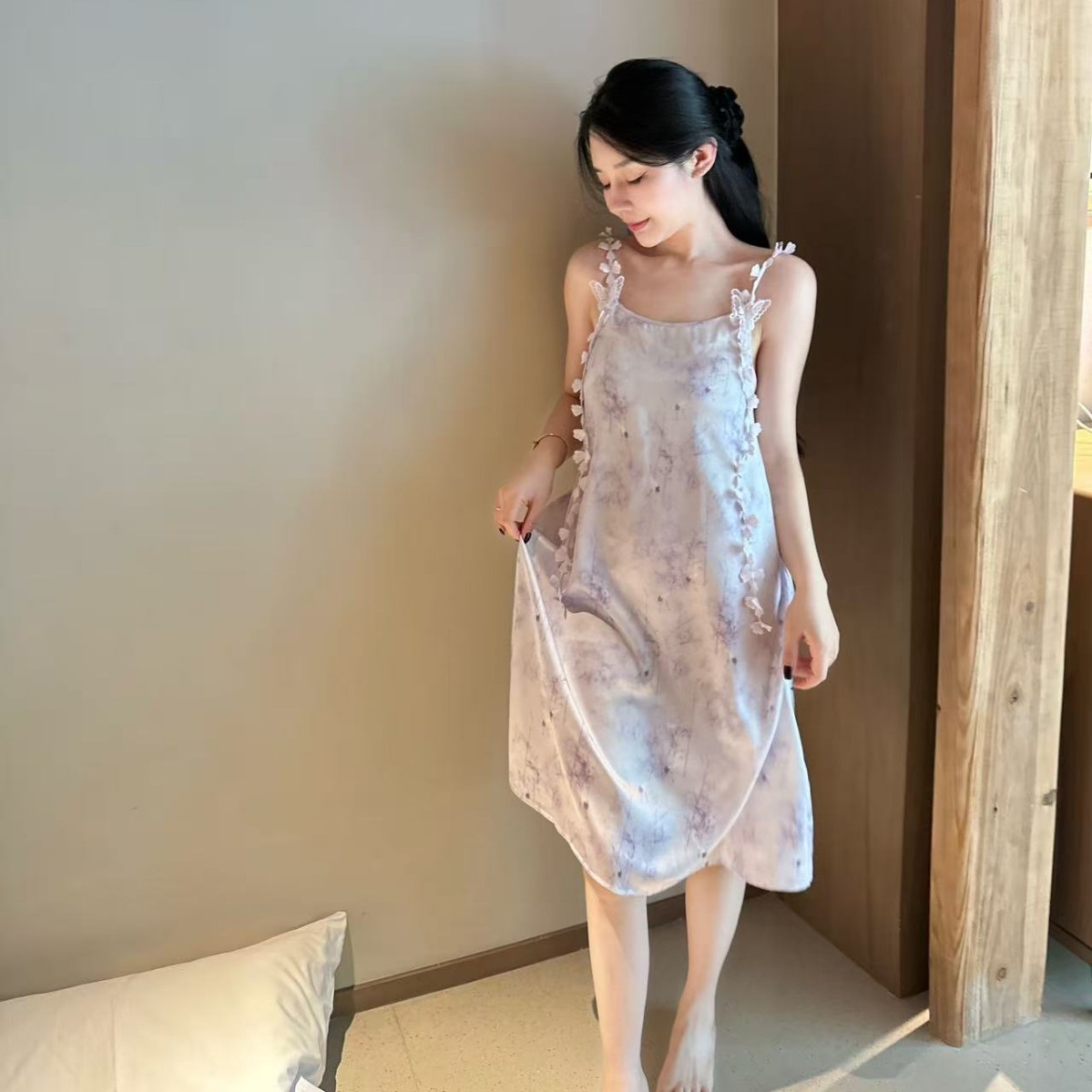 【绿意紫芋】2026夏季新款蕾丝花边清新感纯欲风吊裙家居服睡衣女