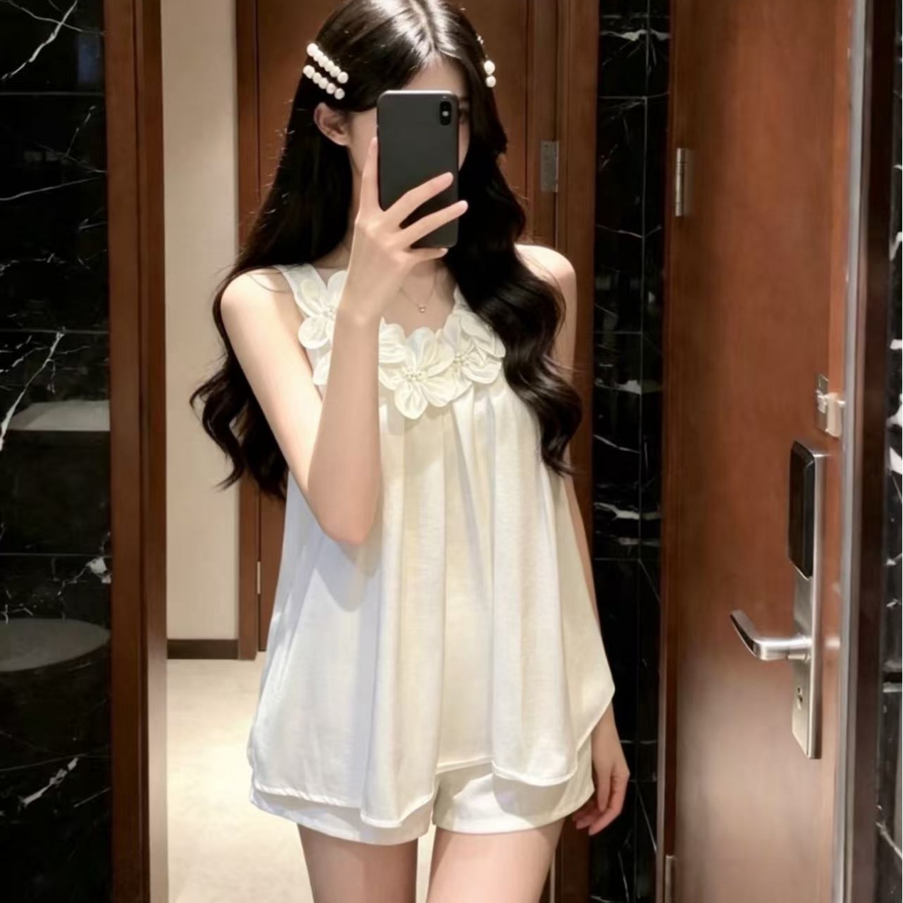 【花瓣美学裙】2026夏季新款花朵设计睡衣甜美高级感吊带裙带头花