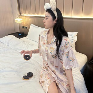 【小软熊糕】日系仿真丝甜美卡通春夏季可爱睡衣短袖睡裙家居服女