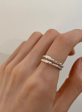 S925纯银锡纸树枝戒指女小众