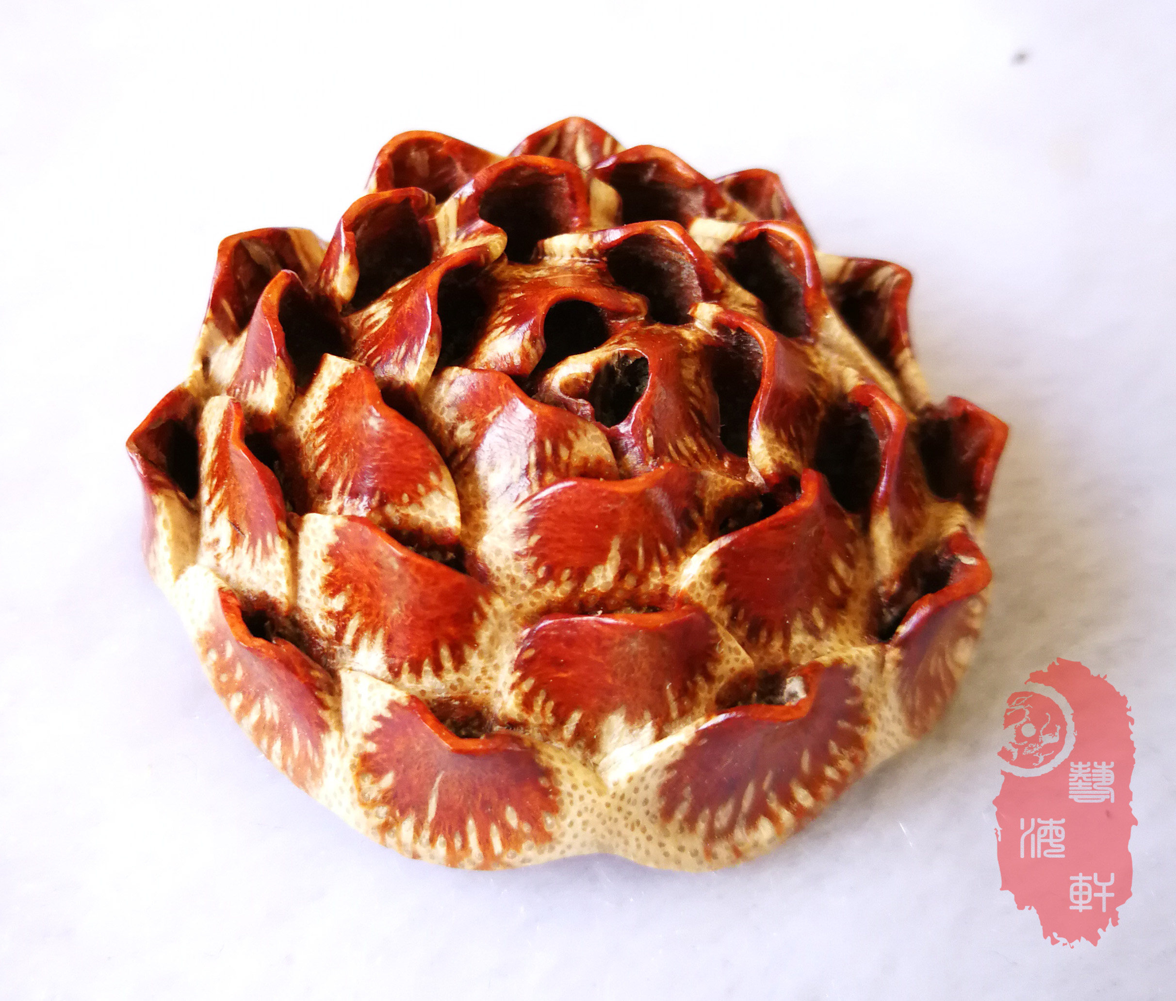 滴血莲花座满红满血吊坠背云单颗坠子手把件天然莲花纯手工精雕