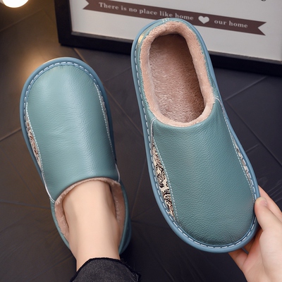 秋冬季真皮棉拖鞋包跟厚底家居男