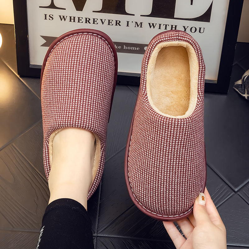 秋冬季小千鸟格居家包跟棉拖鞋