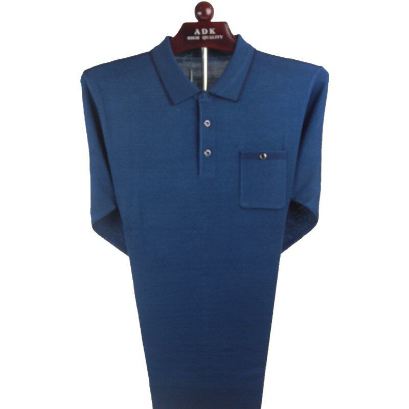 金狐狸男士长袖t恤春秋薄款针织衫毛衣中老年含羊毛翻领中年男装t