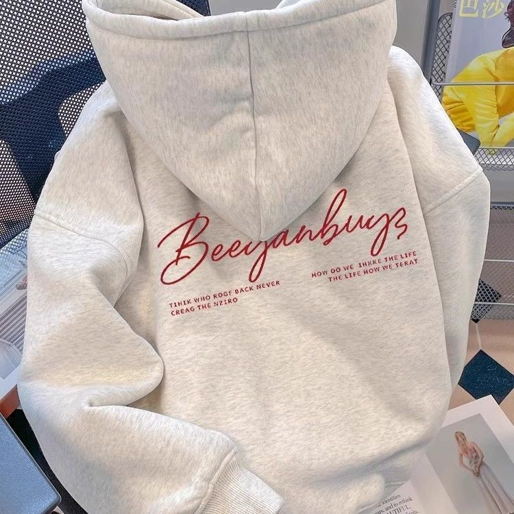 纯棉卫衣男重磅银狐绒韩版字母印花连帽卫衣男秋冬美式宽松慵懒风