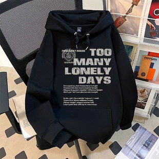 纯棉卫衣男重磅美式复古风正肩高级上衣秋冬时尚加绒加厚简约印花