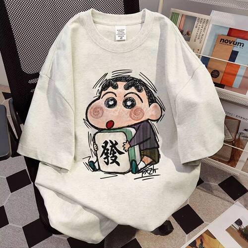纯棉短袖T恤男重磅潮牌情侣夏季美式复古蜡笔小新小新男女短袖恤