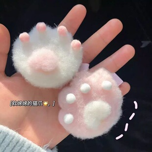猫爪粉色白色可爱毛绒边夹刘海侧边鸭嘴夹发夹可爱软糯毛茸茸少女