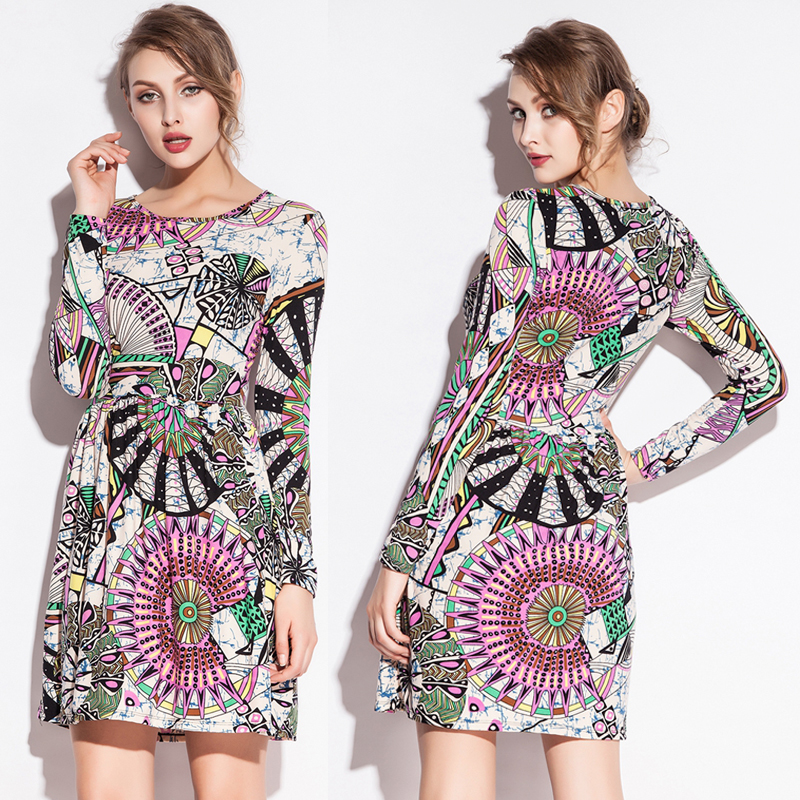 欧洲站2025春装欧美女装印花T恤裙收腰手感柔软连衣裙工厂现货