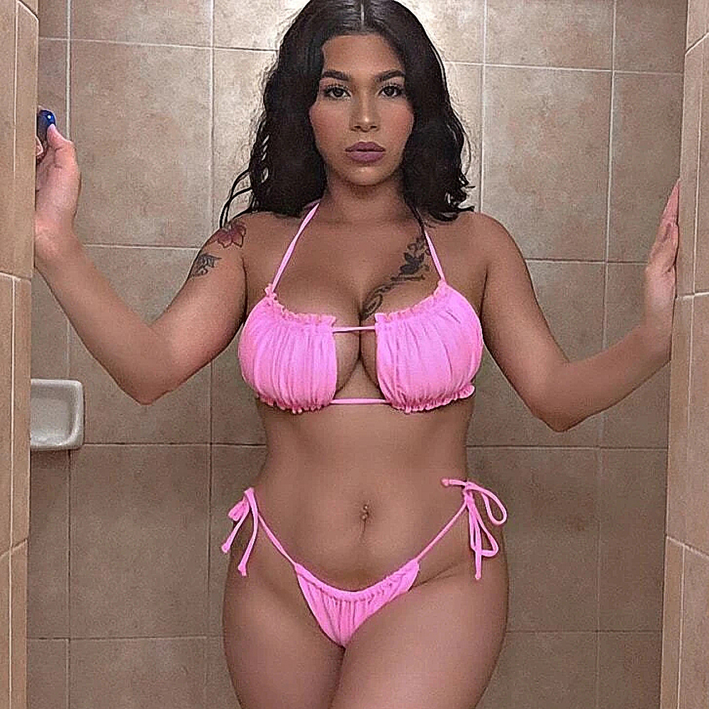 2025欧美新款泳衣全球流行双面面料性感褶皱镂空比基尼外贸bikini