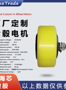 FomaTrade4寸半直径115胎宽42单边轴pu聚氨酯平胎款机器轮毂电机