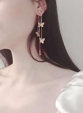 庄周梦蝶  蝴蝶流苏琉璃水滴耳坠925银针 保色好仙气小众耳环耳夹