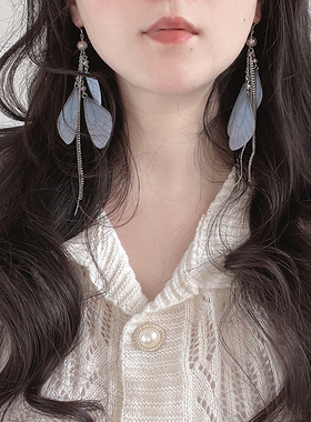 原创设计 超仙蝴蝶蜻蜓翅膀长流苏耳环 度假风仙女耳夹耳饰长耳坠