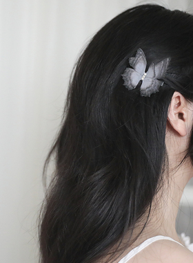 SUZEE原创设计 暗夜蝶 立体纱蝴蝶鸭嘴夹 梦幻紫汉服刘海夹发饰