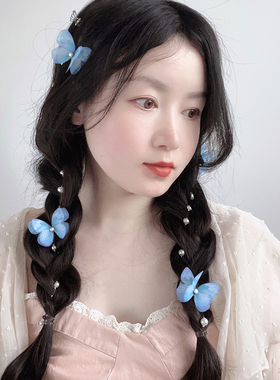 SUZEE原创设计 明星同款珍珠链麻花辫发夹 旅游少女写真发饰蝴蝶