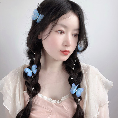 SUZEE原创设计 明星同款珍珠链麻花辫发夹 旅游少女写真发饰蝴蝶