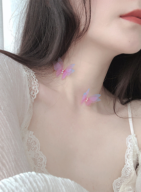 鱼线隐形蝴蝶短项链925纯银搭扣